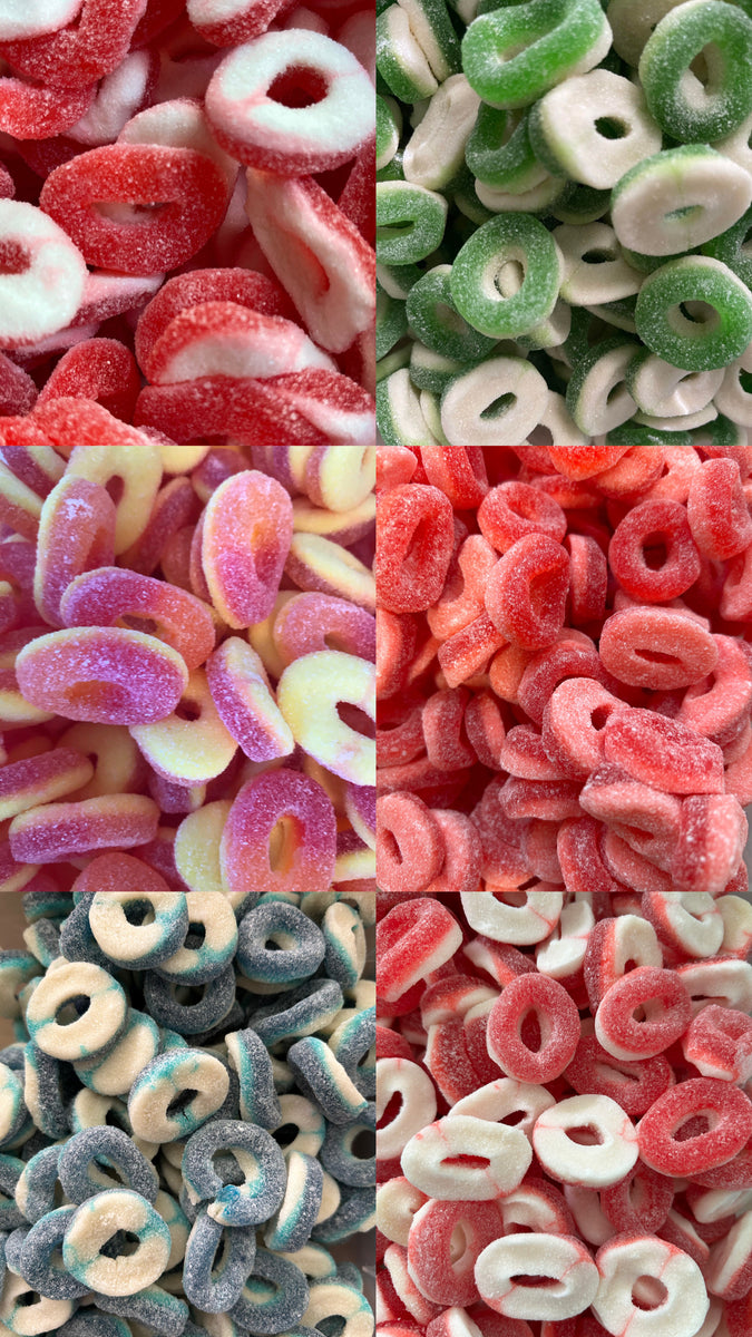 Sweet & Sour Fruit Rings Mix 🍏 🍑 🍓 🍉 🍒 🍍 – Sweeten Me Up Candy